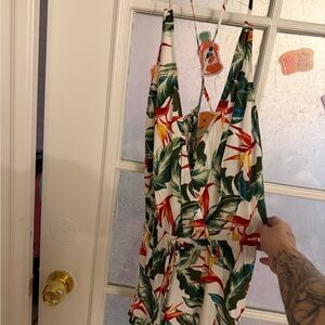 Holster Tropical Leaf & Bird of Paradise Print Romper - V-Neck